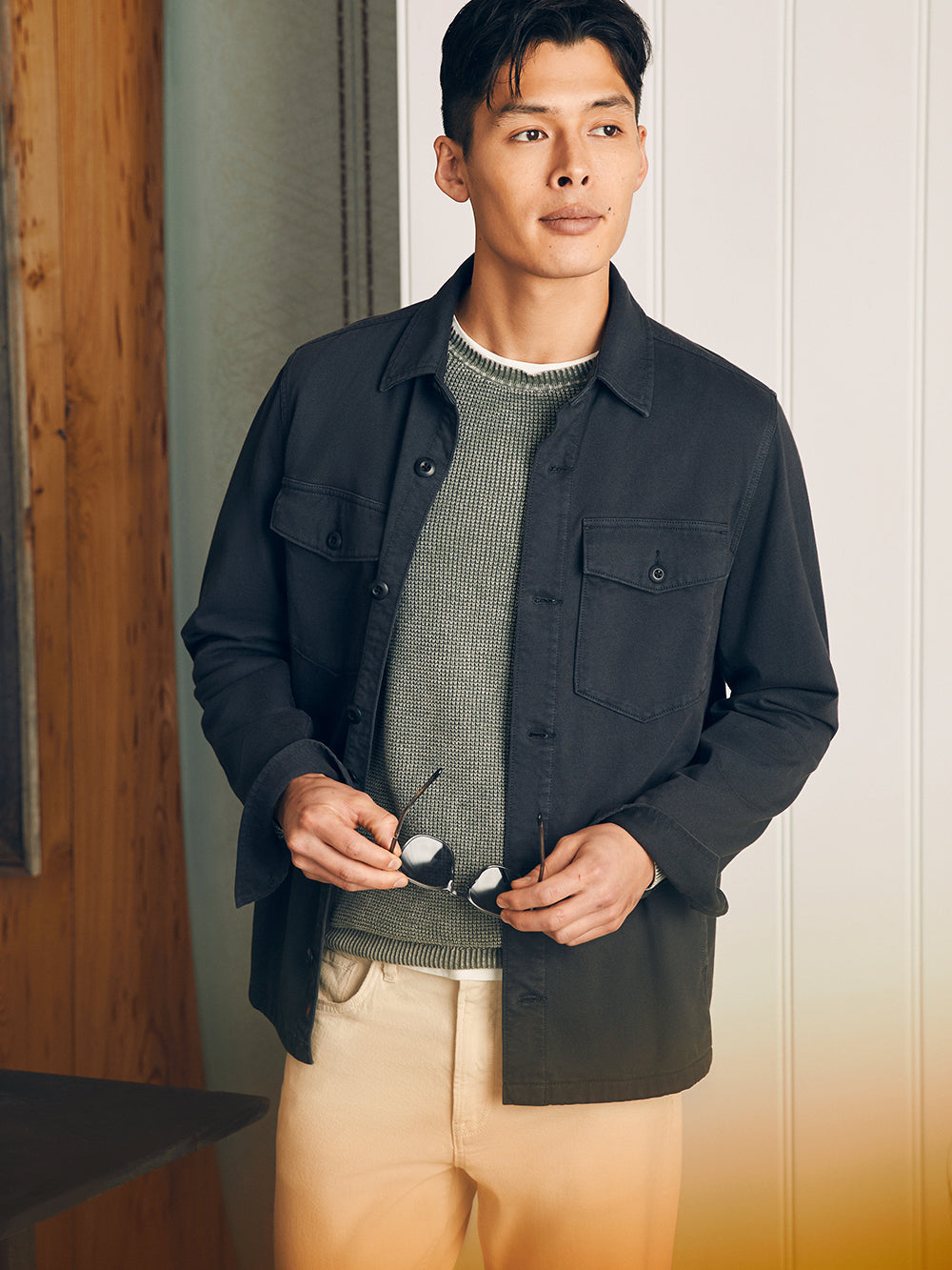 Jersey Shirt Jacket by Faherty in Onyx Black