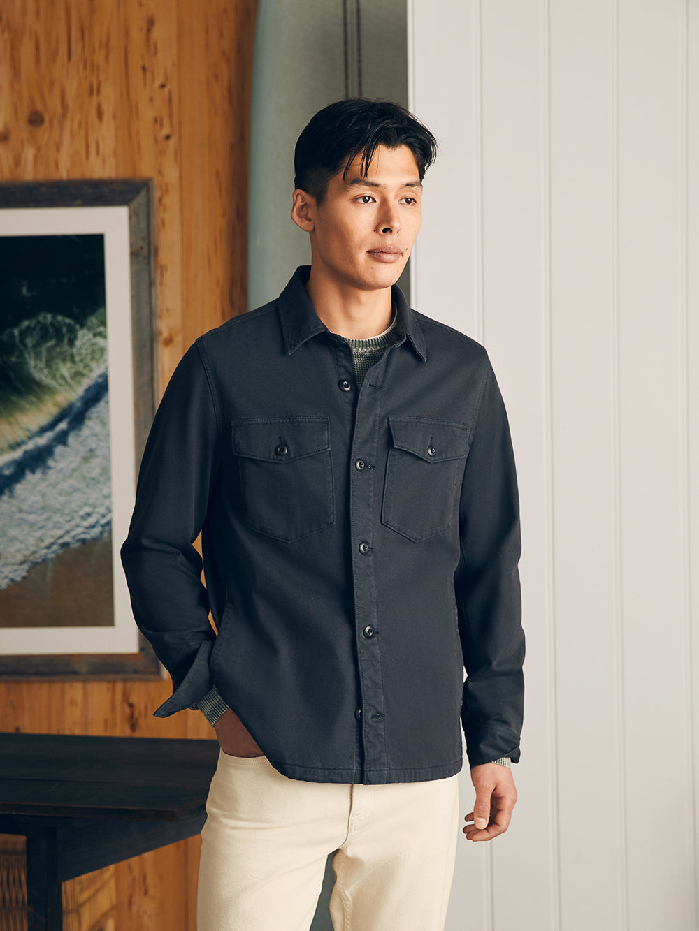 Jersey Shirt Jacket by Faherty in Onyx Black