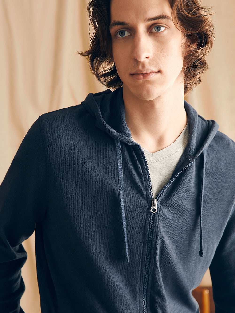 Sunwashed Slub Zip Hoodie by Faherty in Blue Nights