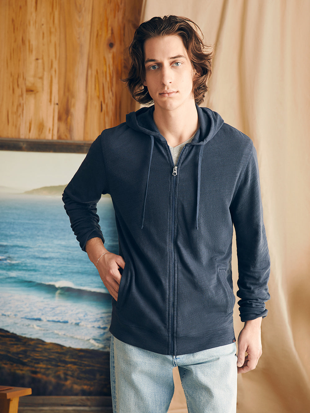 Sunwashed Slub Zip Hoodie by Faherty in Blue Nights