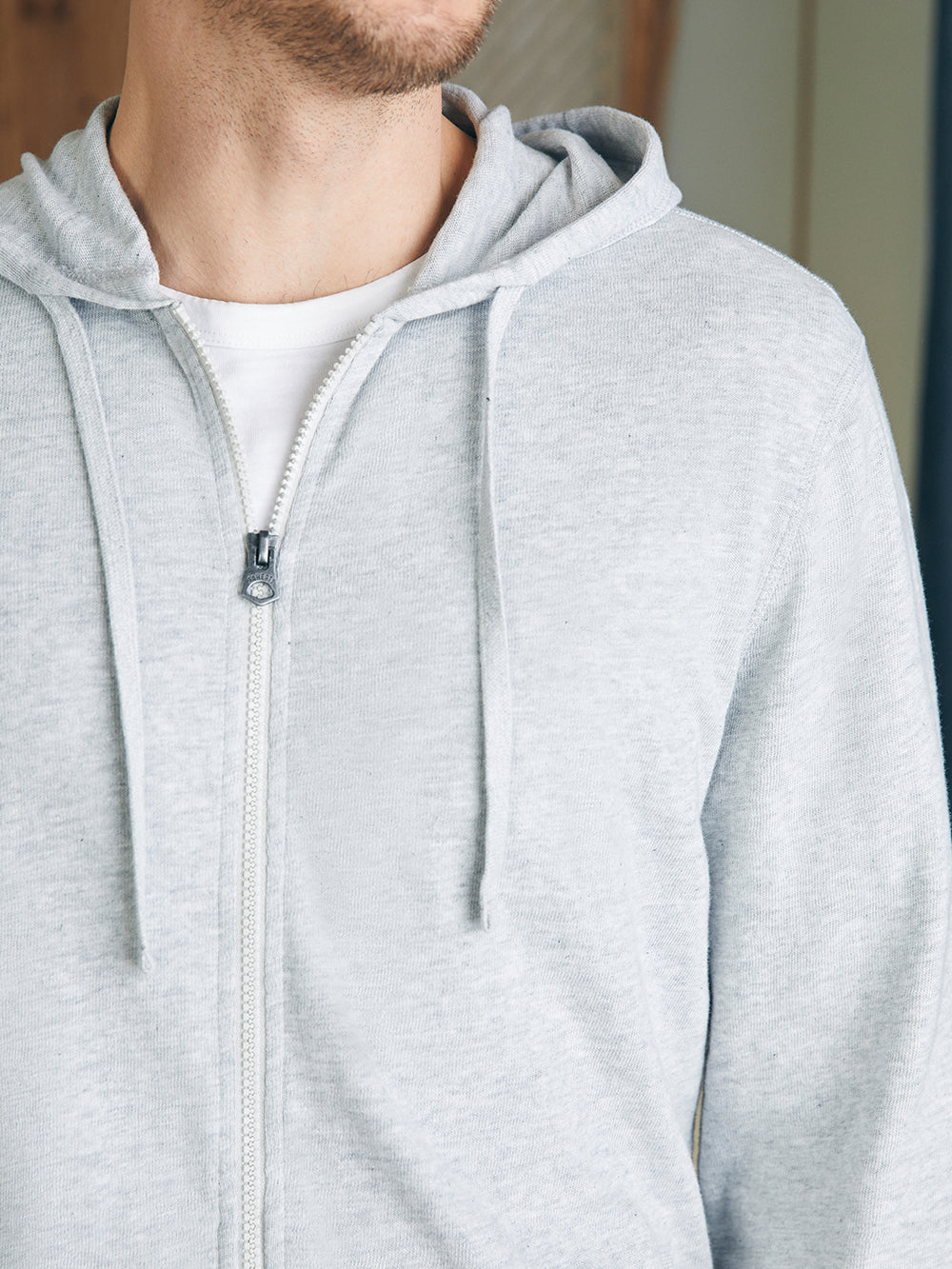 Sunwashed Slub Zip Hoodie by Faherty in Light Grey Heather