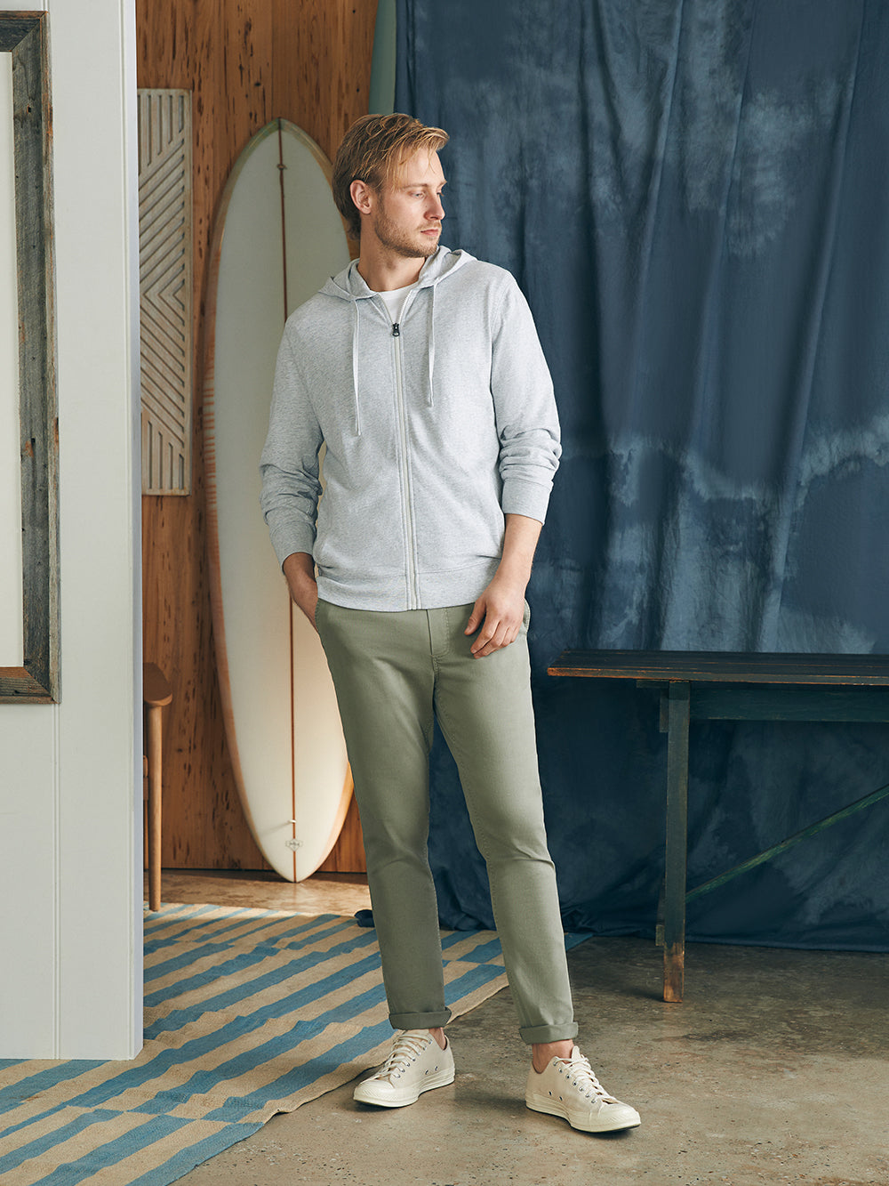 Sunwashed Slub Zip Hoodie by Faherty in Light Grey Heather