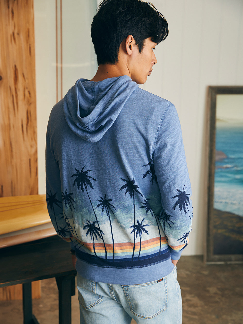 Sunwashed Slub Hoodie by Faherty in Palm Rainbow Ombre