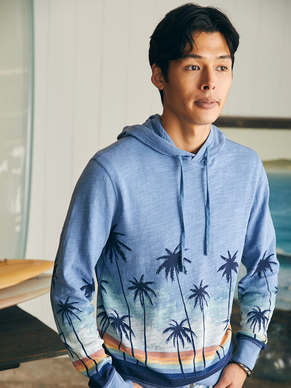 Sunwashed Slub Hoodie by Faherty in Palm Rainbow Ombre