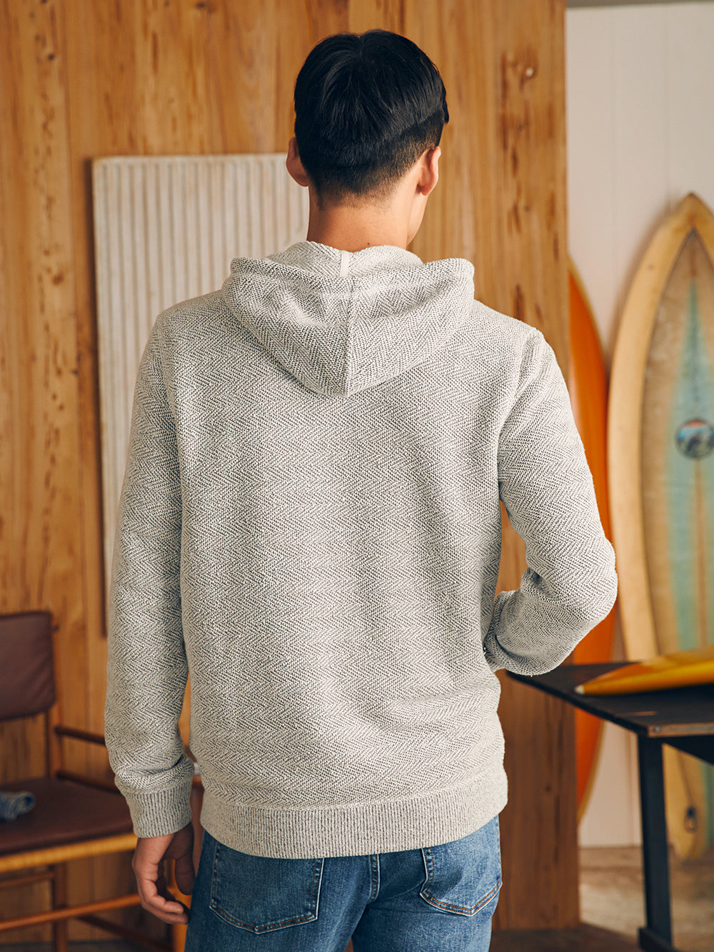 Whitewater Full Zip Hoodie by Faherty in Grey Shell Loop