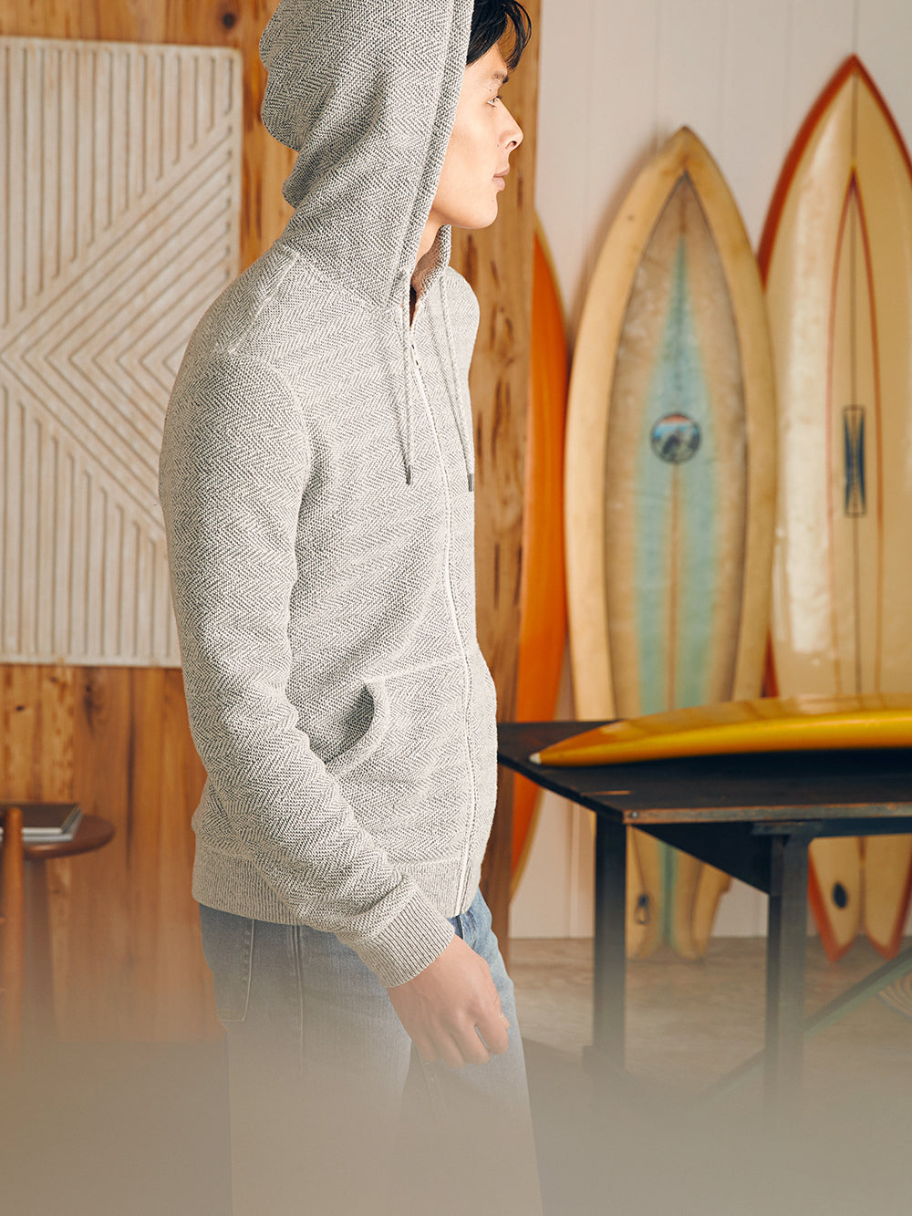 Whitewater Full Zip Hoodie by Faherty in Grey Shell Loop