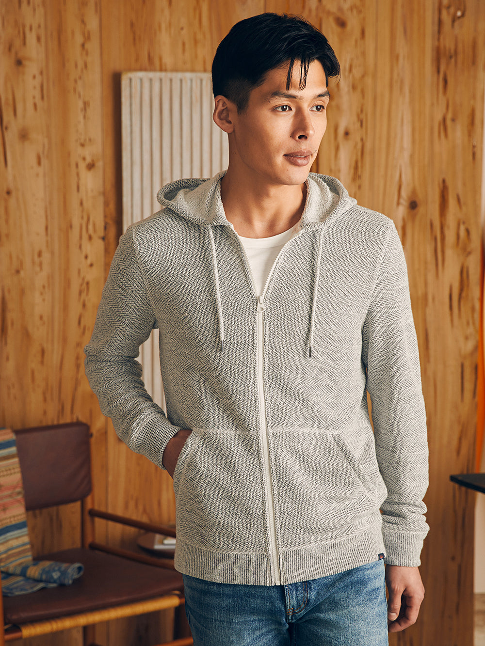 Whitewater Full Zip Hoodie by Faherty in Grey Shell Loop