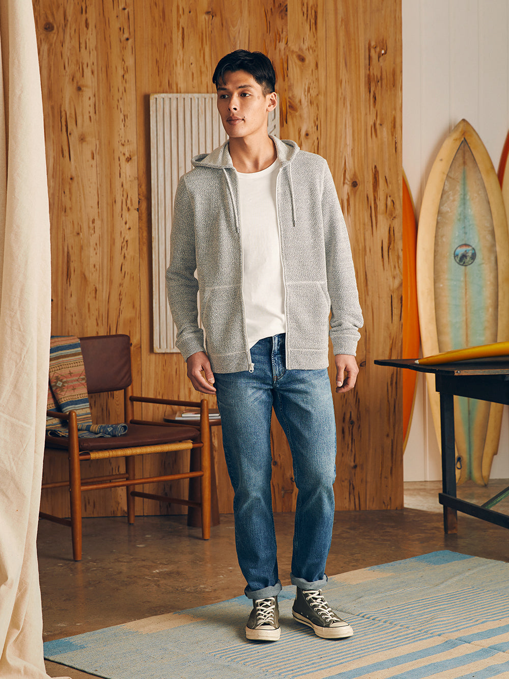 Whitewater Full Zip Hoodie by Faherty in Grey Shell Loop