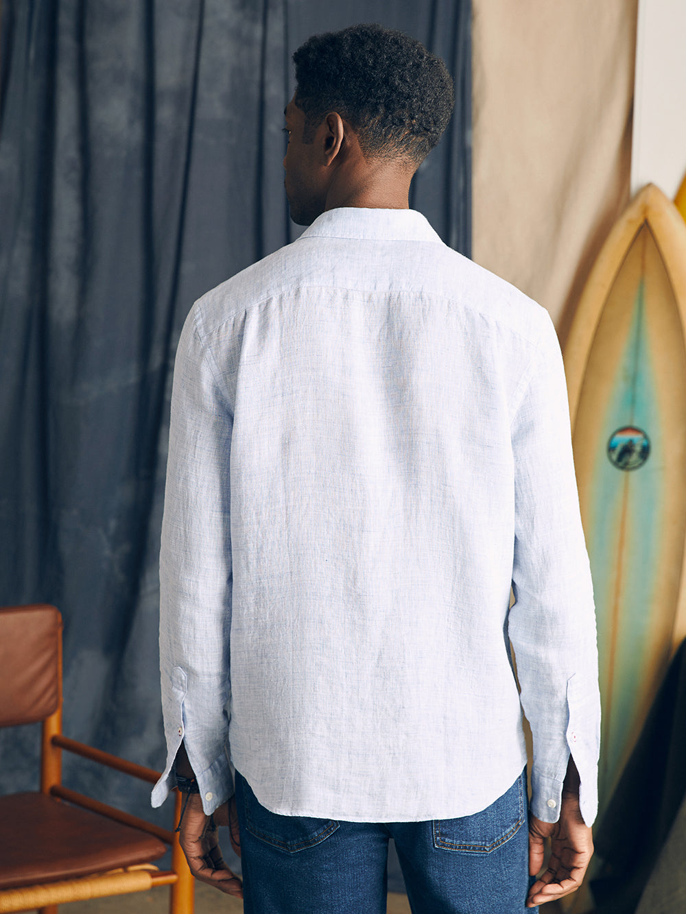 Linen Laguna Shirt by Faherty in Light Blue Melange