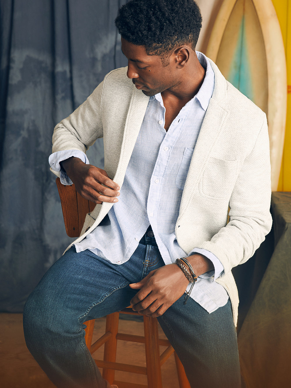 Linen Laguna Shirt by Faherty in Light Blue Melange