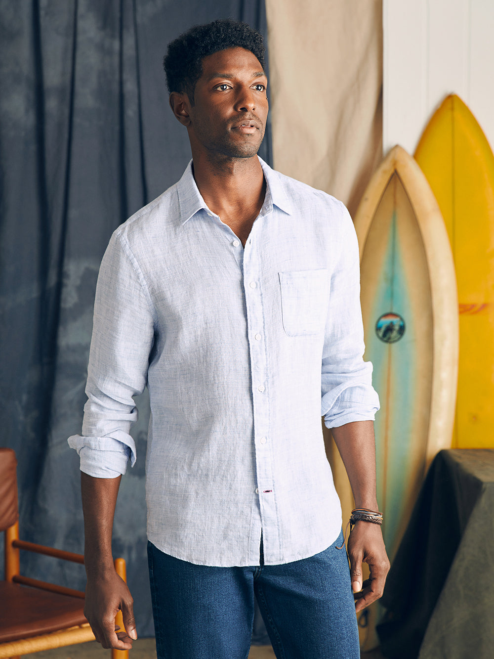 Linen Laguna Shirt by Faherty in Light Blue Melange