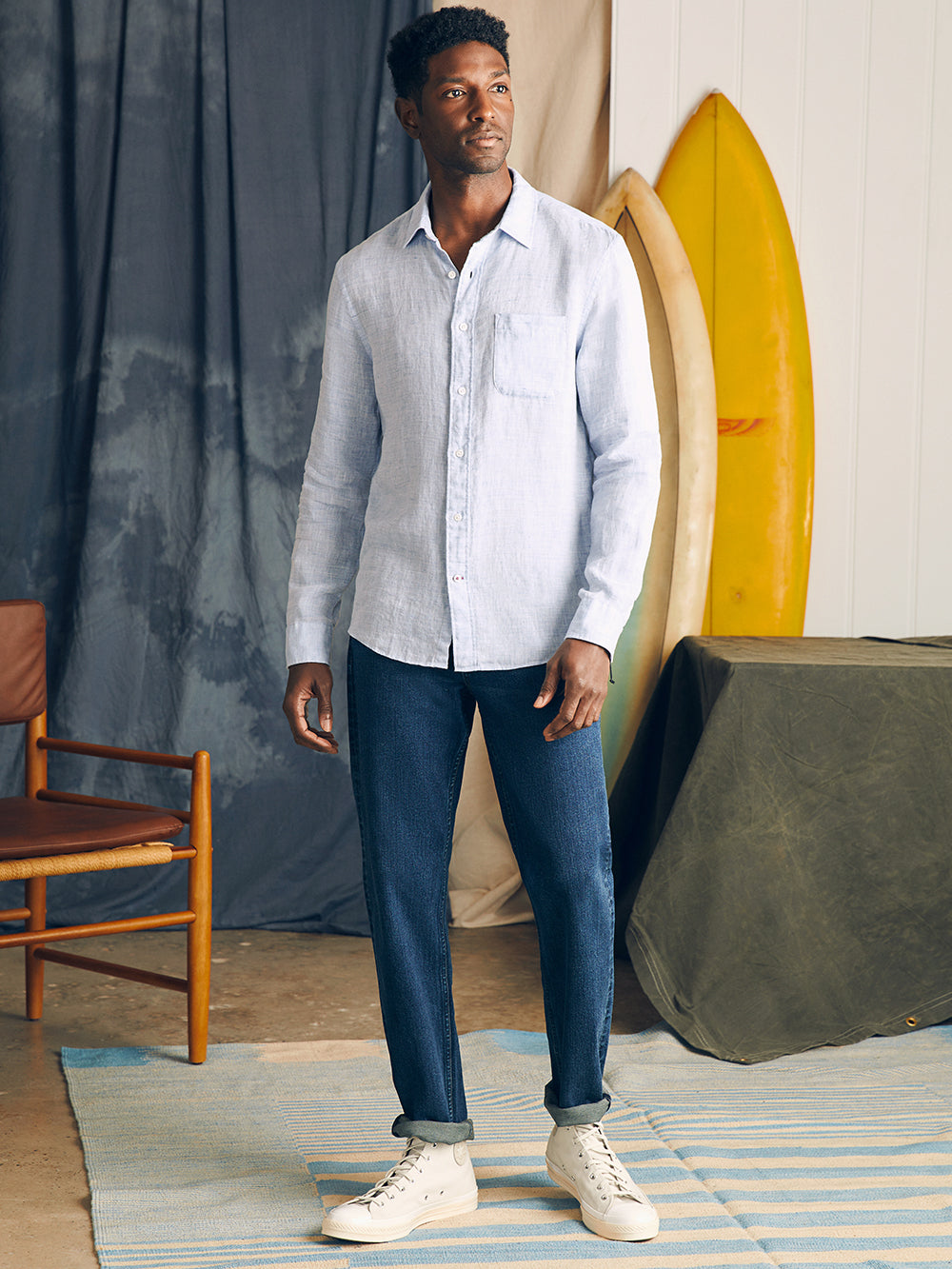 Linen Laguna Shirt by Faherty in Light Blue Melange