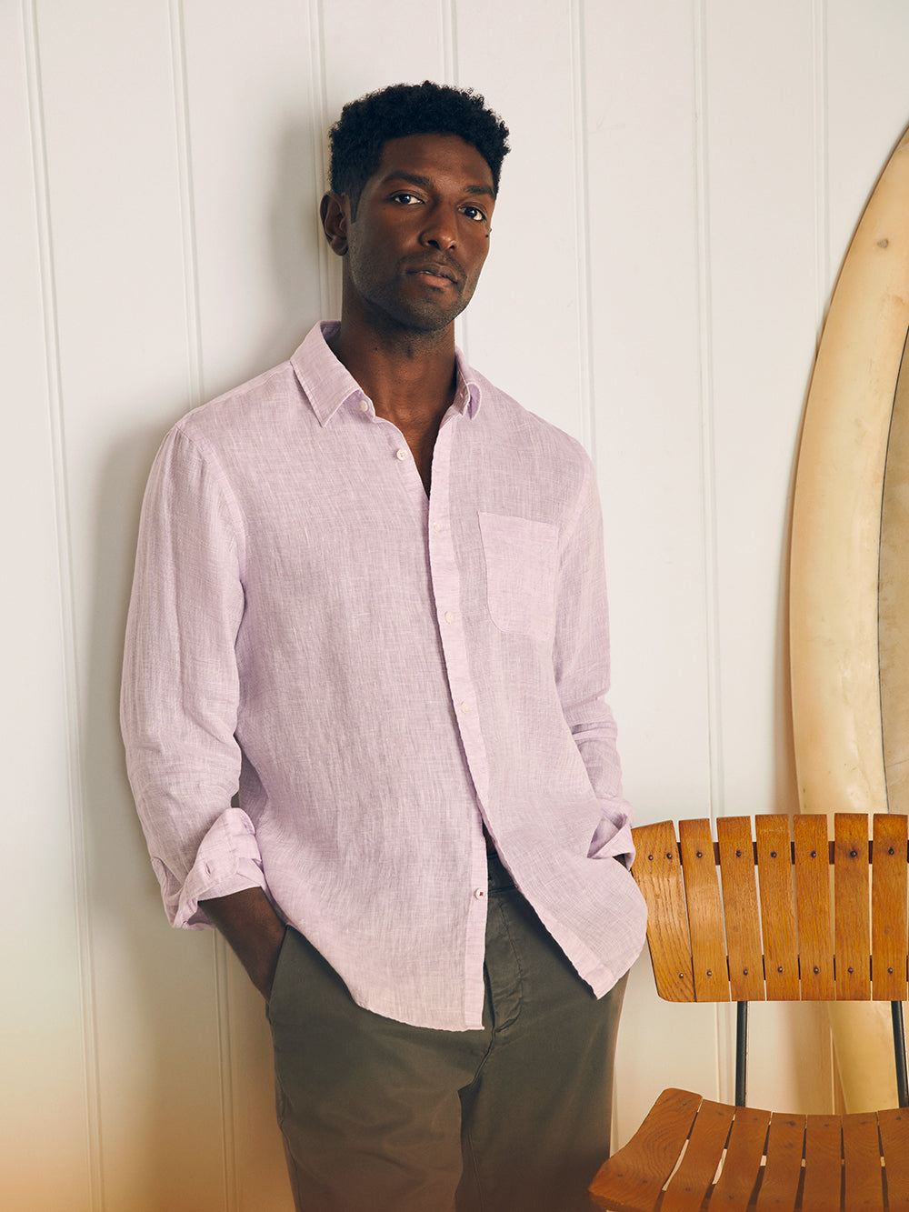 Linen Laguna Shirt by Faherty Lavender Melange