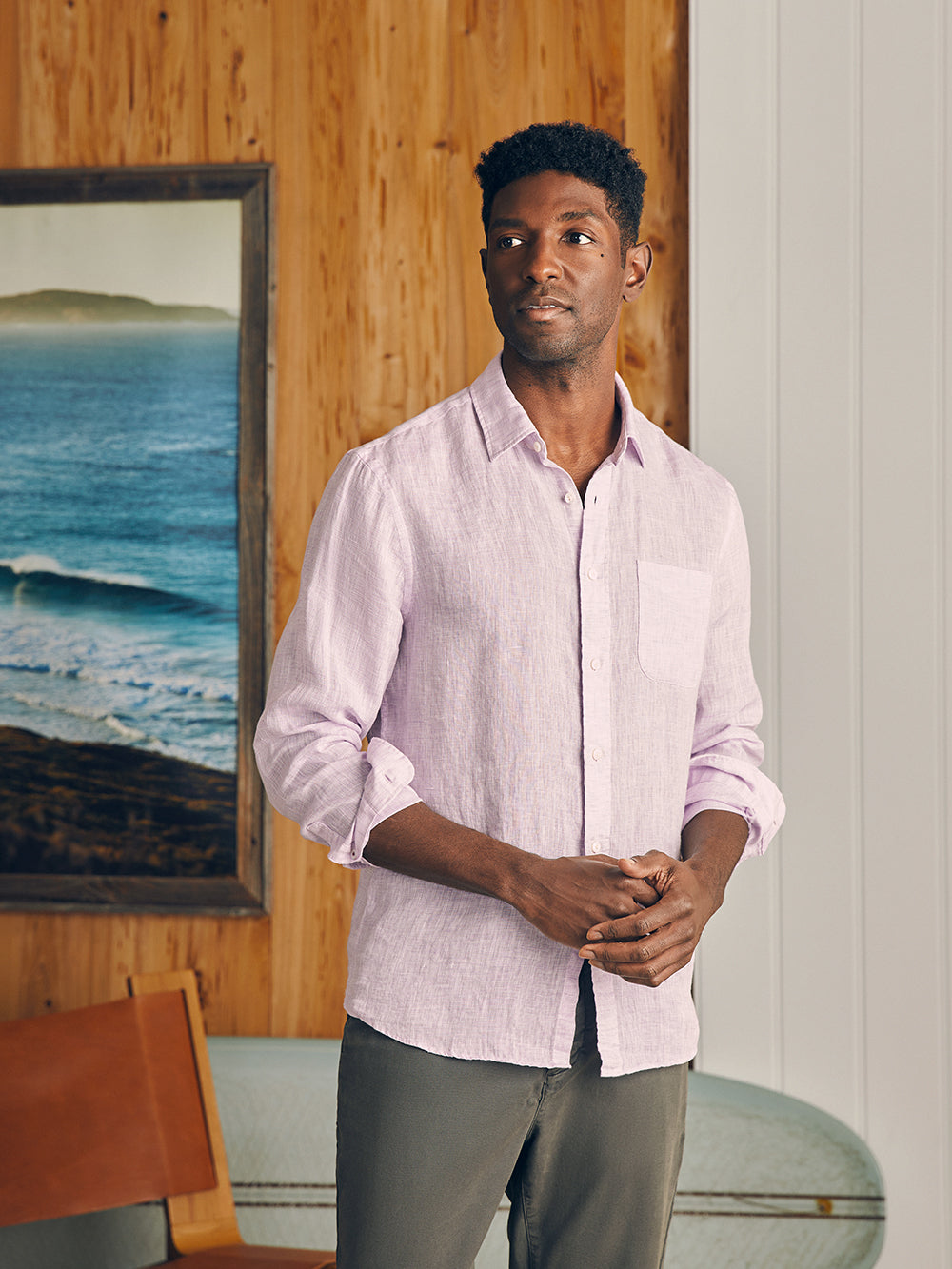 Linen Laguna Shirt by Faherty Lavender Melange