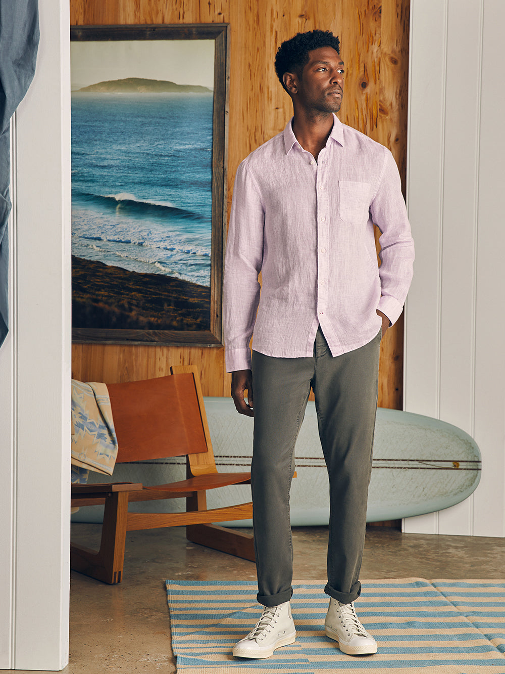 Linen Laguna Shirt by Faherty Lavender Melange