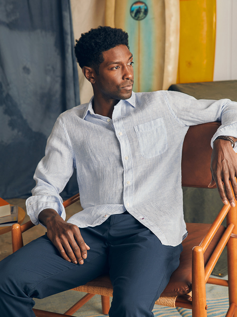 Linen Laguna Shirt by Faherty in Summer Classic Stripe