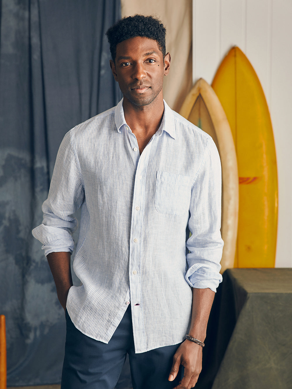 Linen Laguna Shirt by Faherty in Summer Classic Stripe