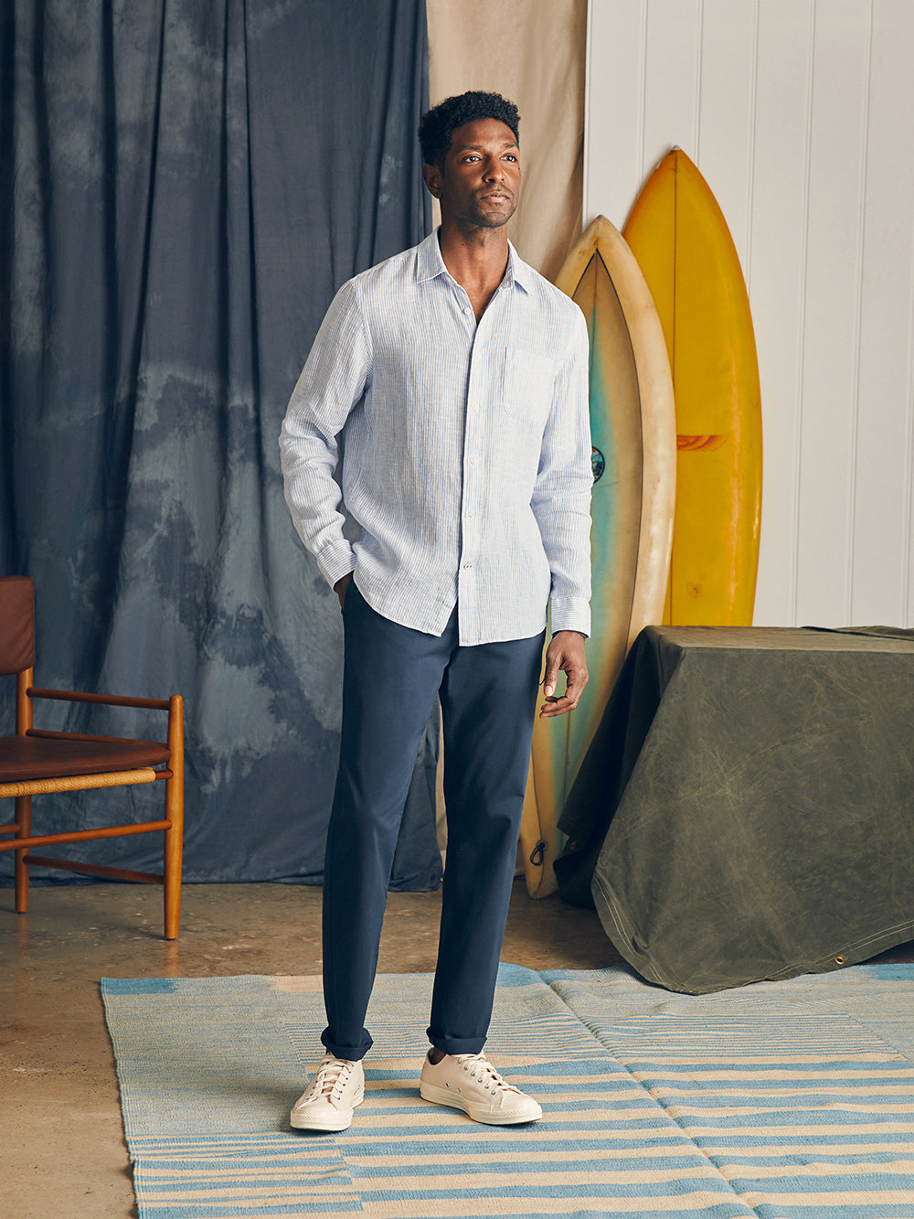 Linen Laguna Shirt by Faherty in Summer Classic Stripe