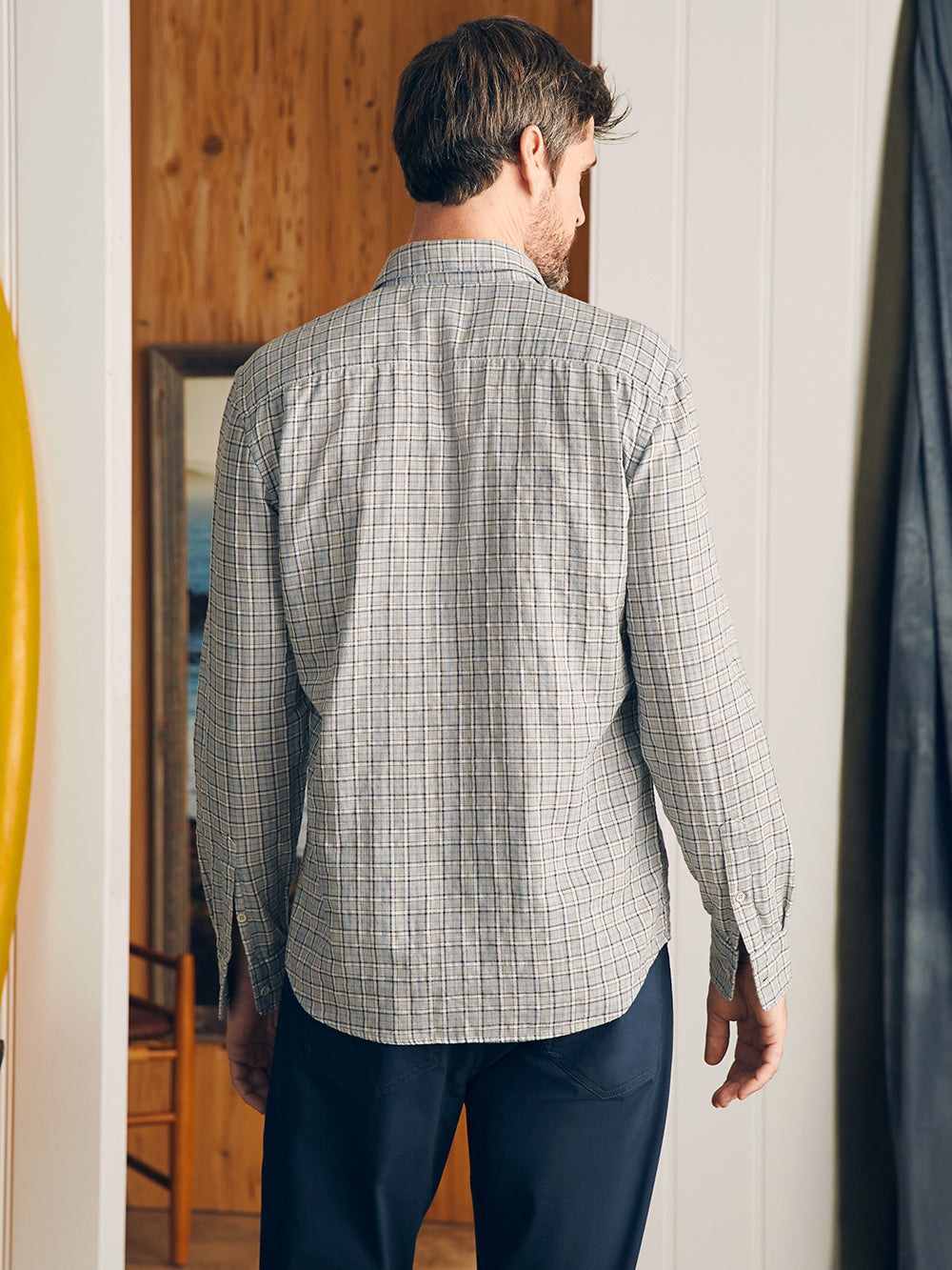 Sunwashed Chambray Shirt by Faherty in Silver Falls Plaid