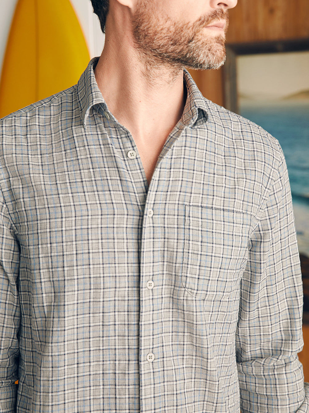 Sunwashed Chambray Shirt by Faherty in Silver Falls Plaid