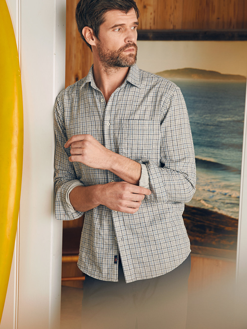 Sunwashed Chambray Shirt by Faherty in Silver Falls Plaid