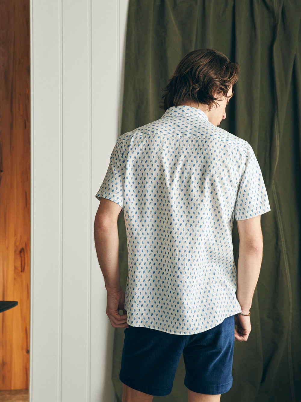 Short Sleeve Breeze Shirt by Faherty in Blue Palm Foliage