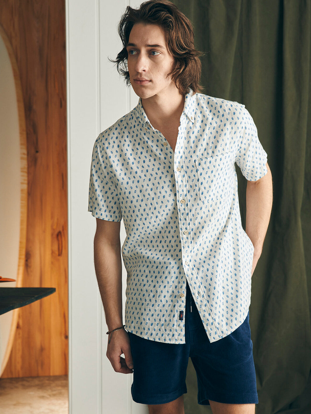 Short Sleeve Breeze Shirt by Faherty in Blue Palm Foliage