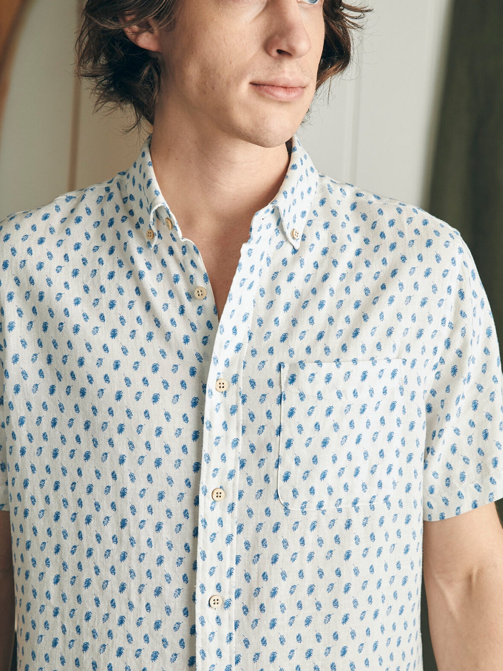 Short Sleeve Breeze Shirt - Blue Palm Foliage