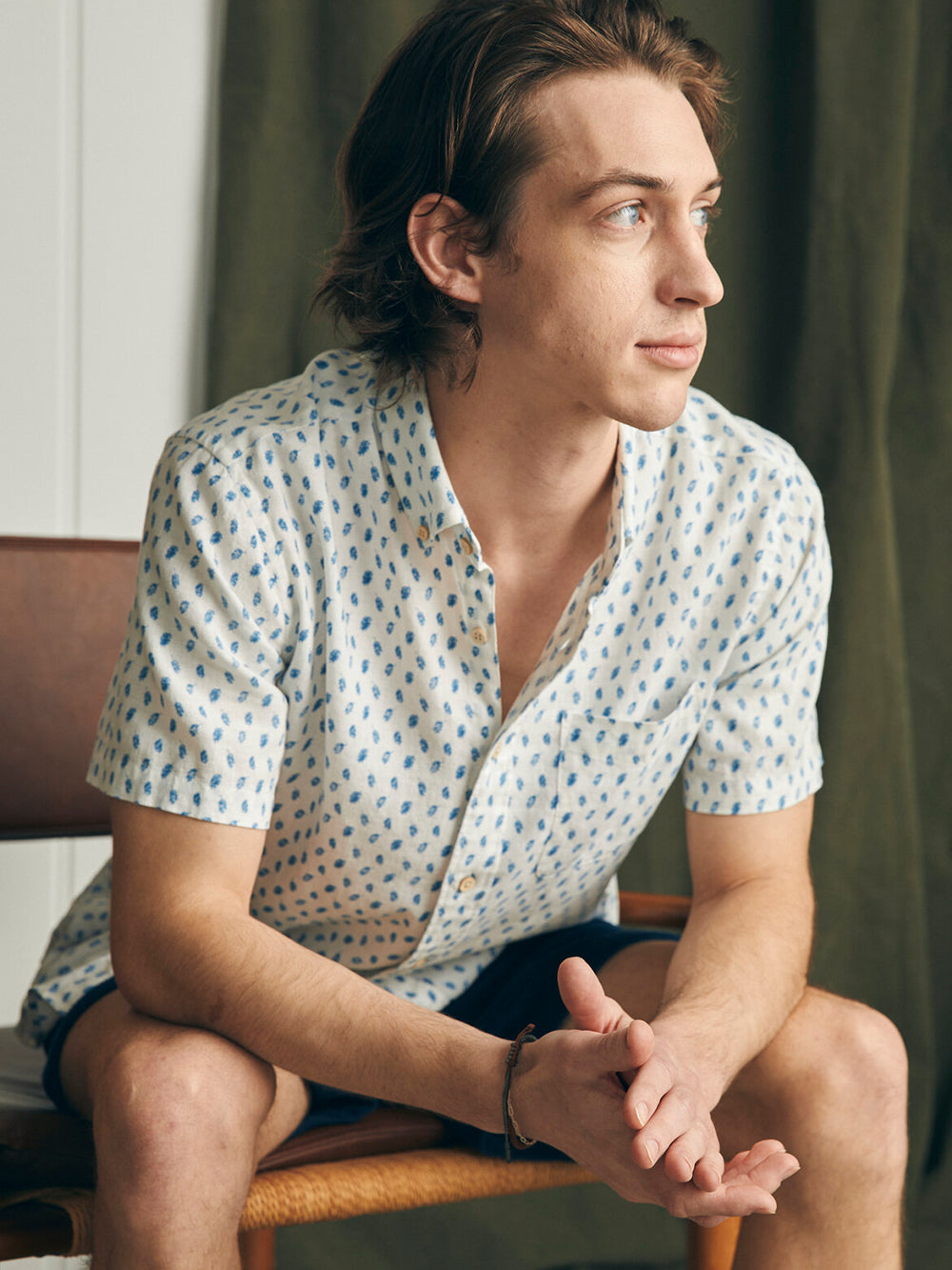 Short Sleeve Breeze Shirt by Faherty in Blue Palm Foliage