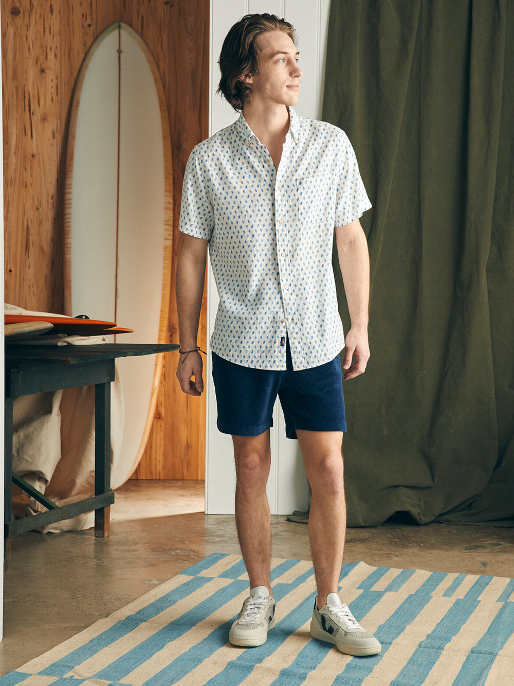 Short Sleeve Breeze Shirt by Faherty in Blue Palm Foliage