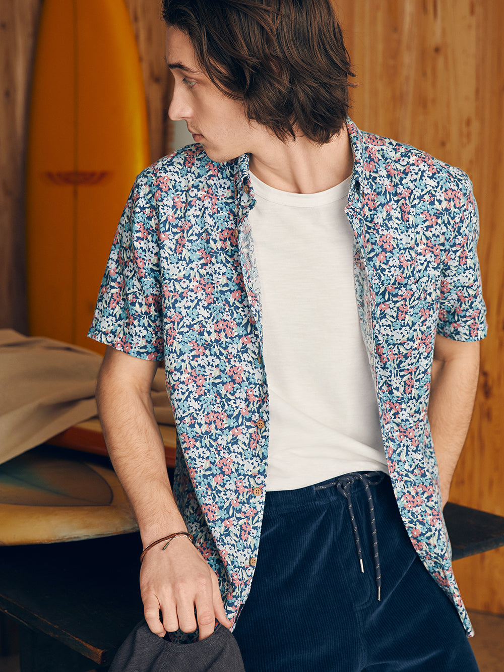 Short Sleeve Breeze Shirt by Faherty in Seafoam Beach Blossom