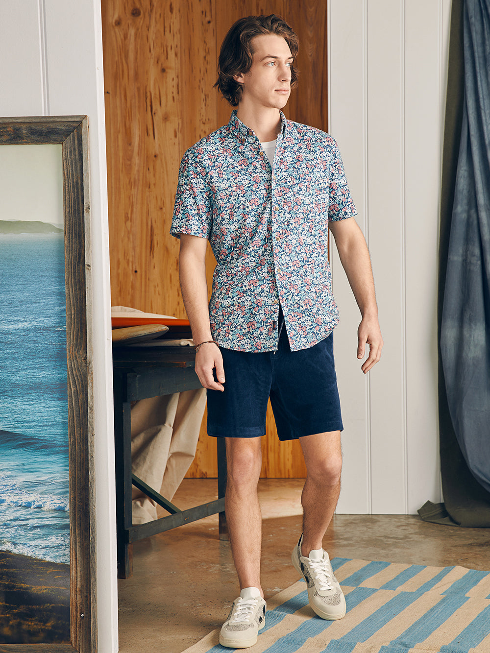 Short Sleeve Breeze Shirt by Faherty in Seafoam Beach Blossom