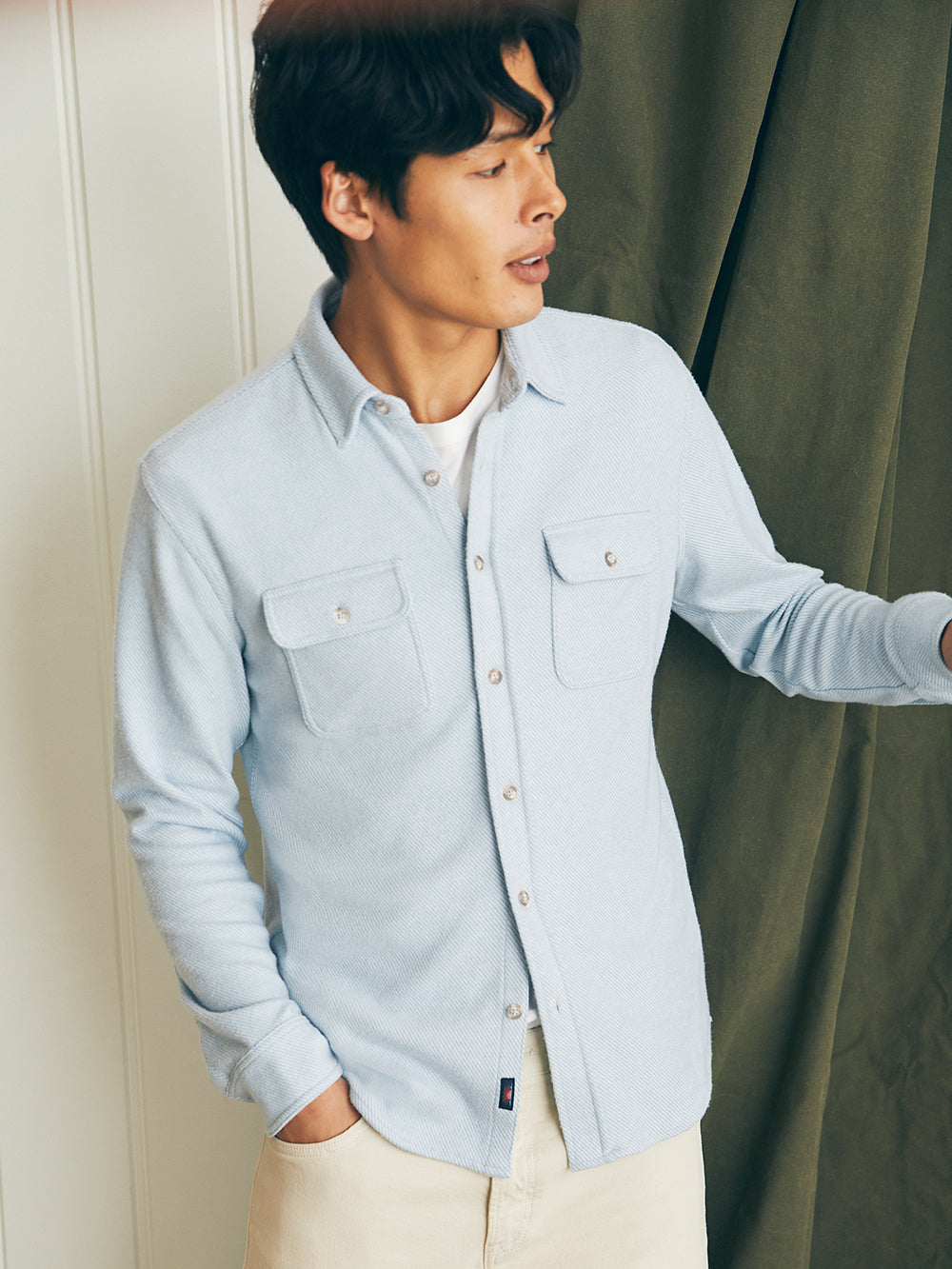 Legend Sweater Shirt by Faherty in Ice Blue Twill