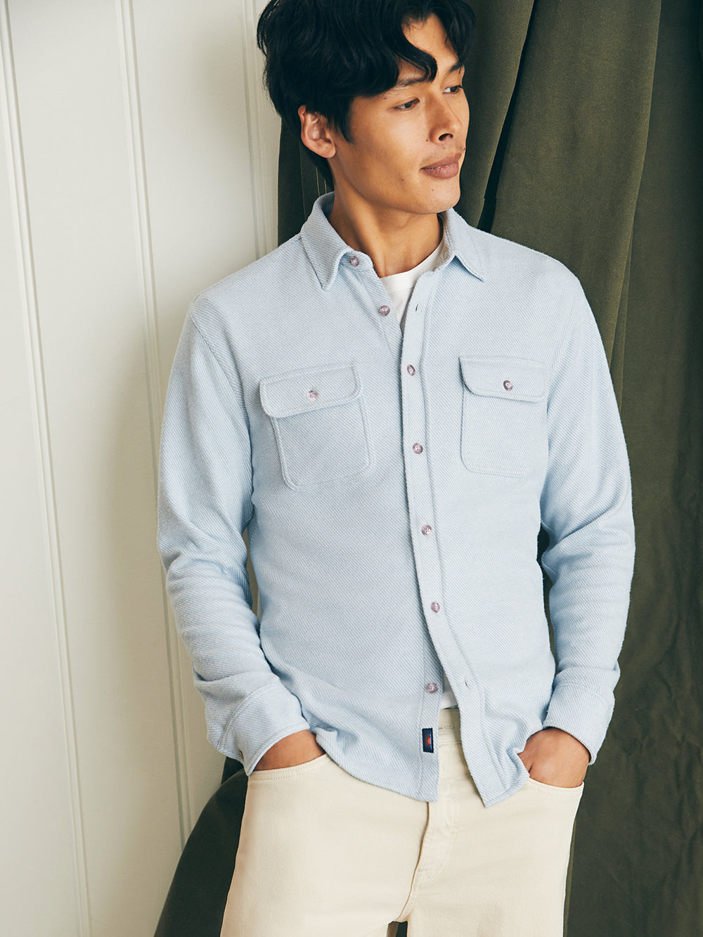 Legend Sweater Shirt by Faherty in Ice Blue Twill