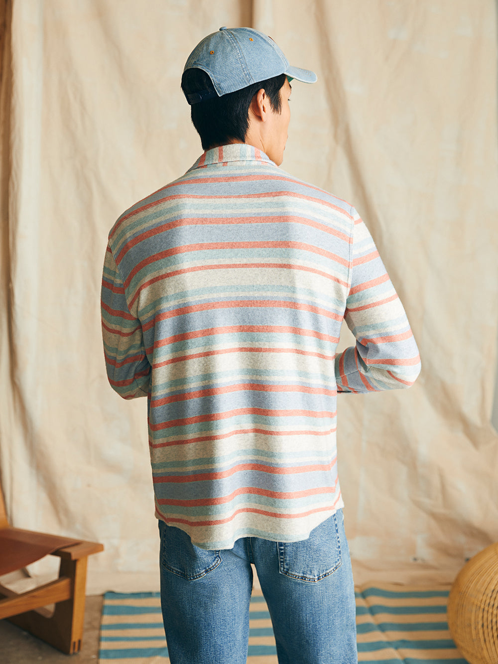 Legend Sweater Shirt by Faherty in Coral Reef Stripe