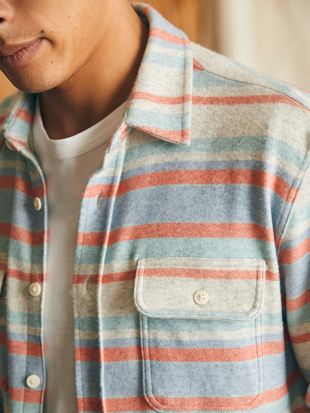 Legend Sweater Shirt by Faherty in Coral Reef Stripe