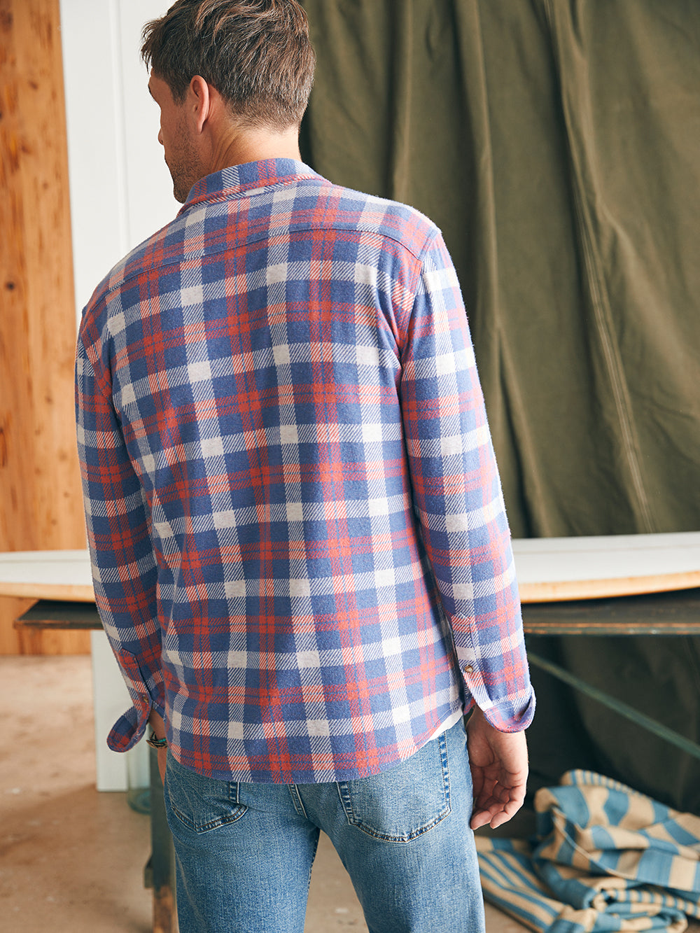 Legend Sweater Shirt by Faherty in Viewpoint Rose Plaid