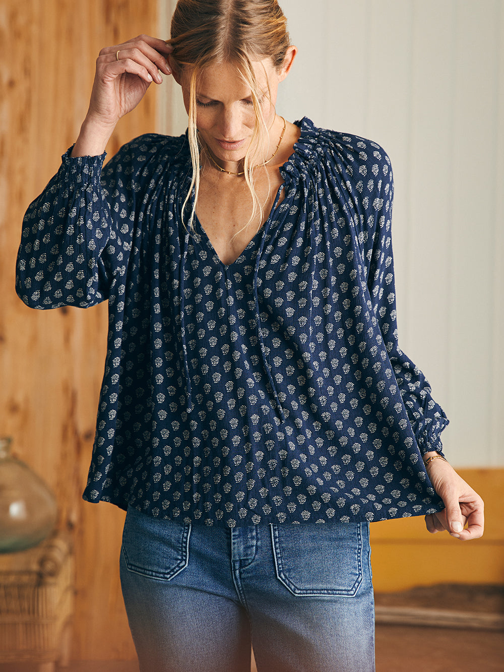 Emery Blouse by Faherty in Lotus Floral Print