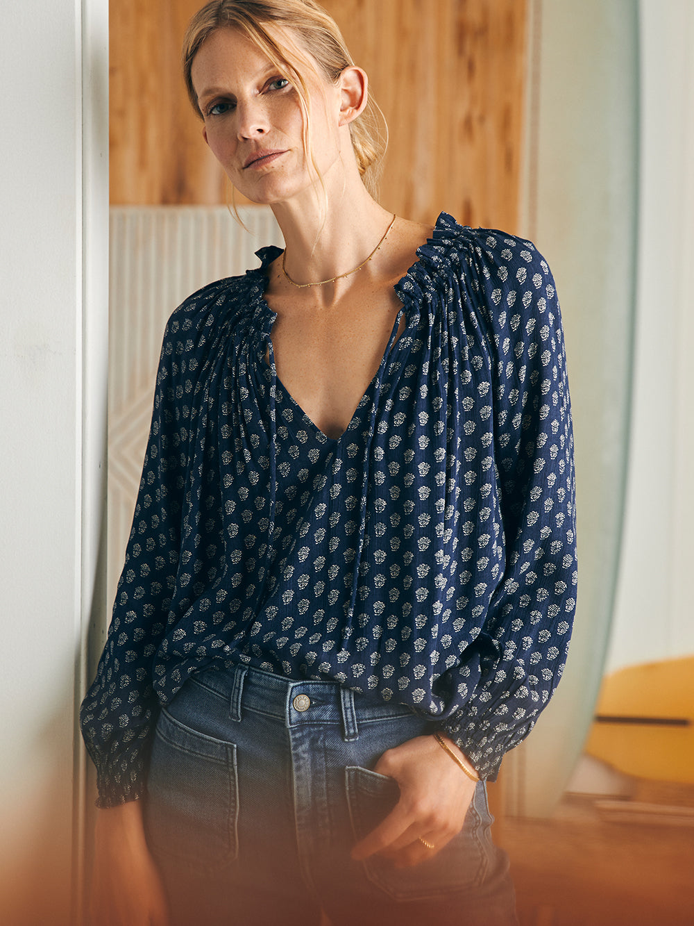 Emery Blouse by Faherty in Lotus Floral Print