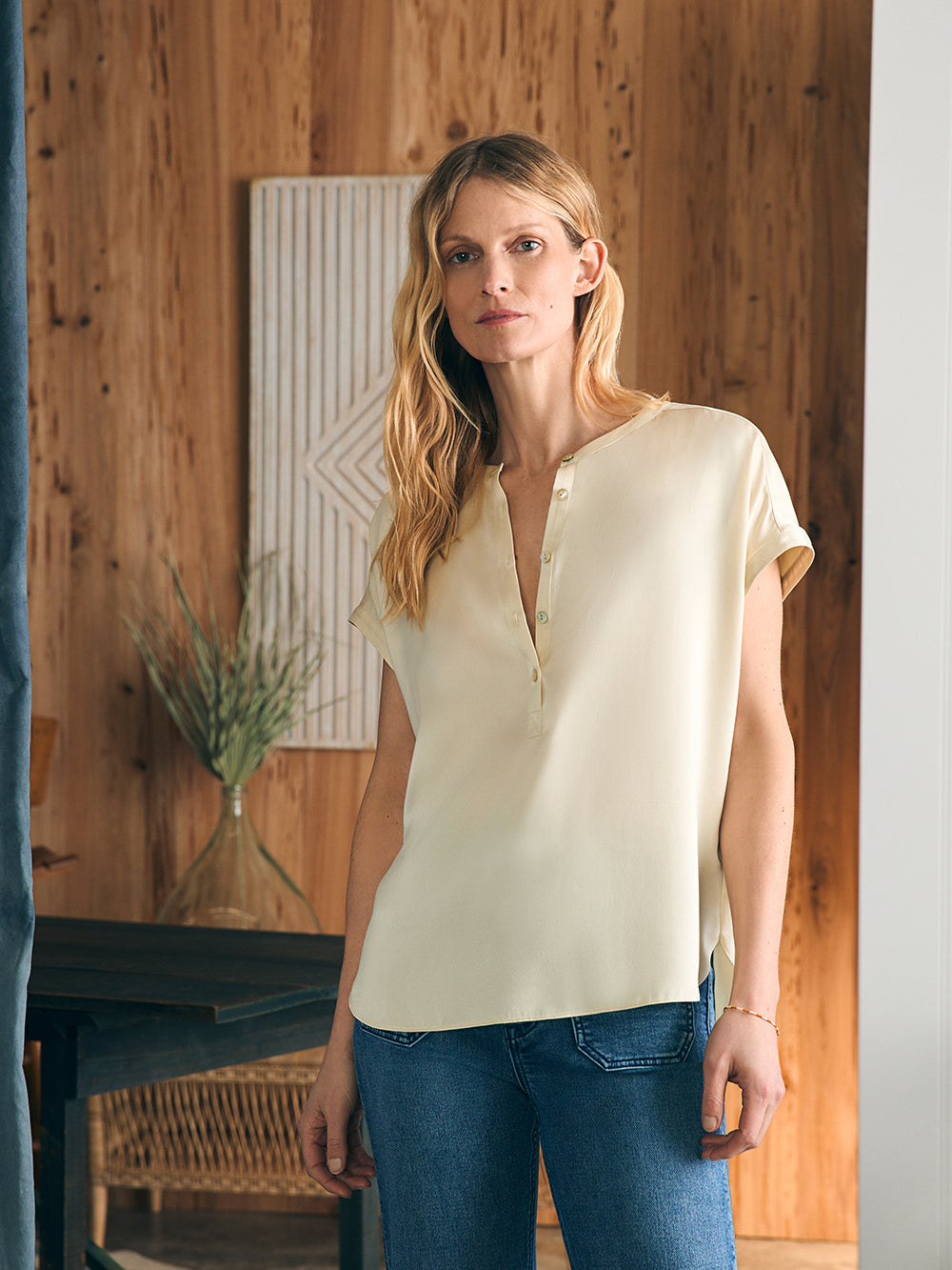 Sandwashed Silk Desmond Top by Faherty in Pearled Ivory