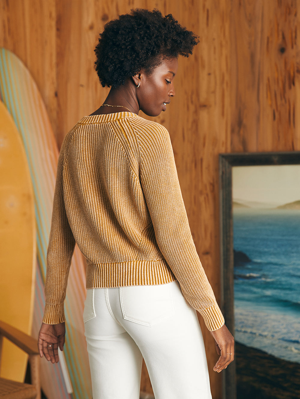 Sunwashed Fisherman Cardigan by Faherty in Golden Brown