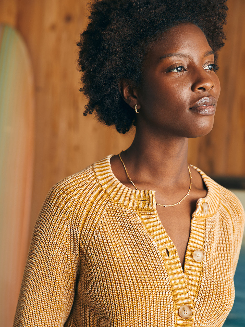 Sunwashed Fisherman Cardigan by Faherty in Golden Brown