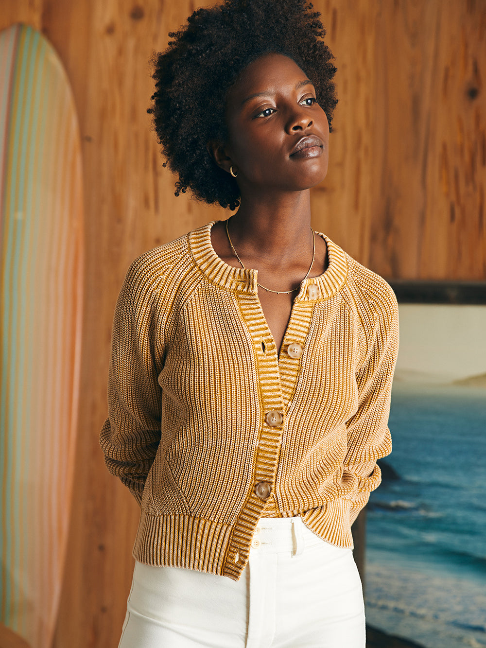 Sunwashed Fisherman Cardigan by Faherty in Golden Brown