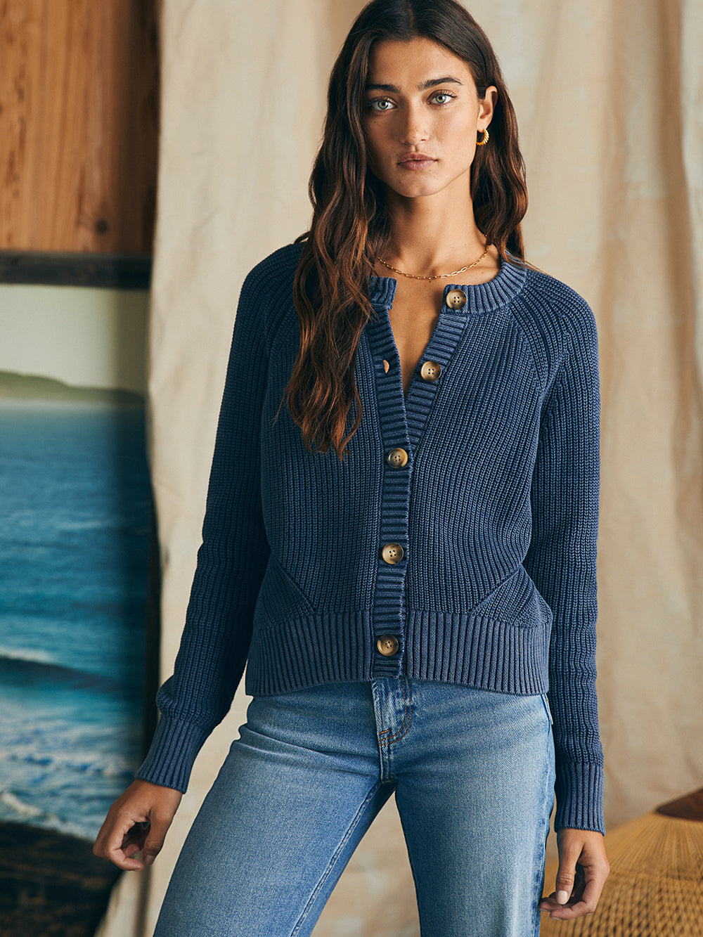 Sunwashed Fisherman Cardigan by Faherty in Mood Indigo