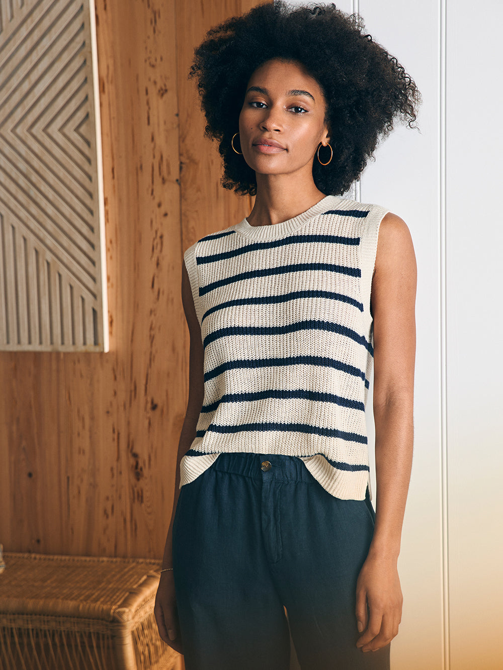 Miramar Linen Muscle Tank by Faherty in Montauk Stripe