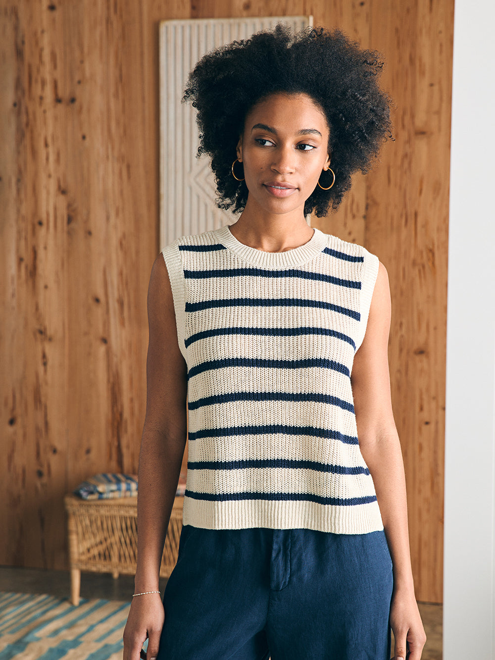 Miramar Linen Muscle Tank - Montauk Stripe