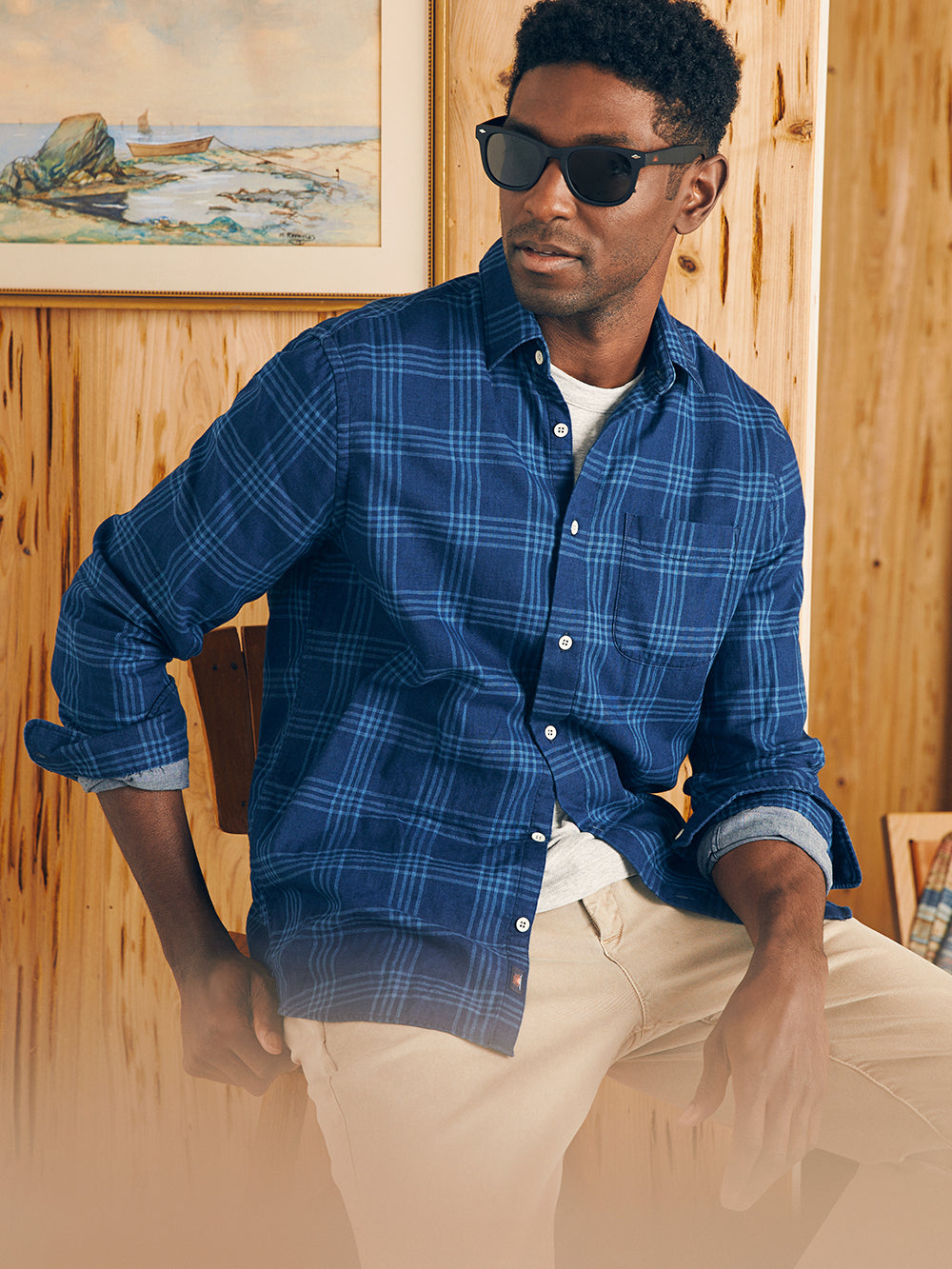 Sunwashed Chambray Shirt - Navy Night Windowpane