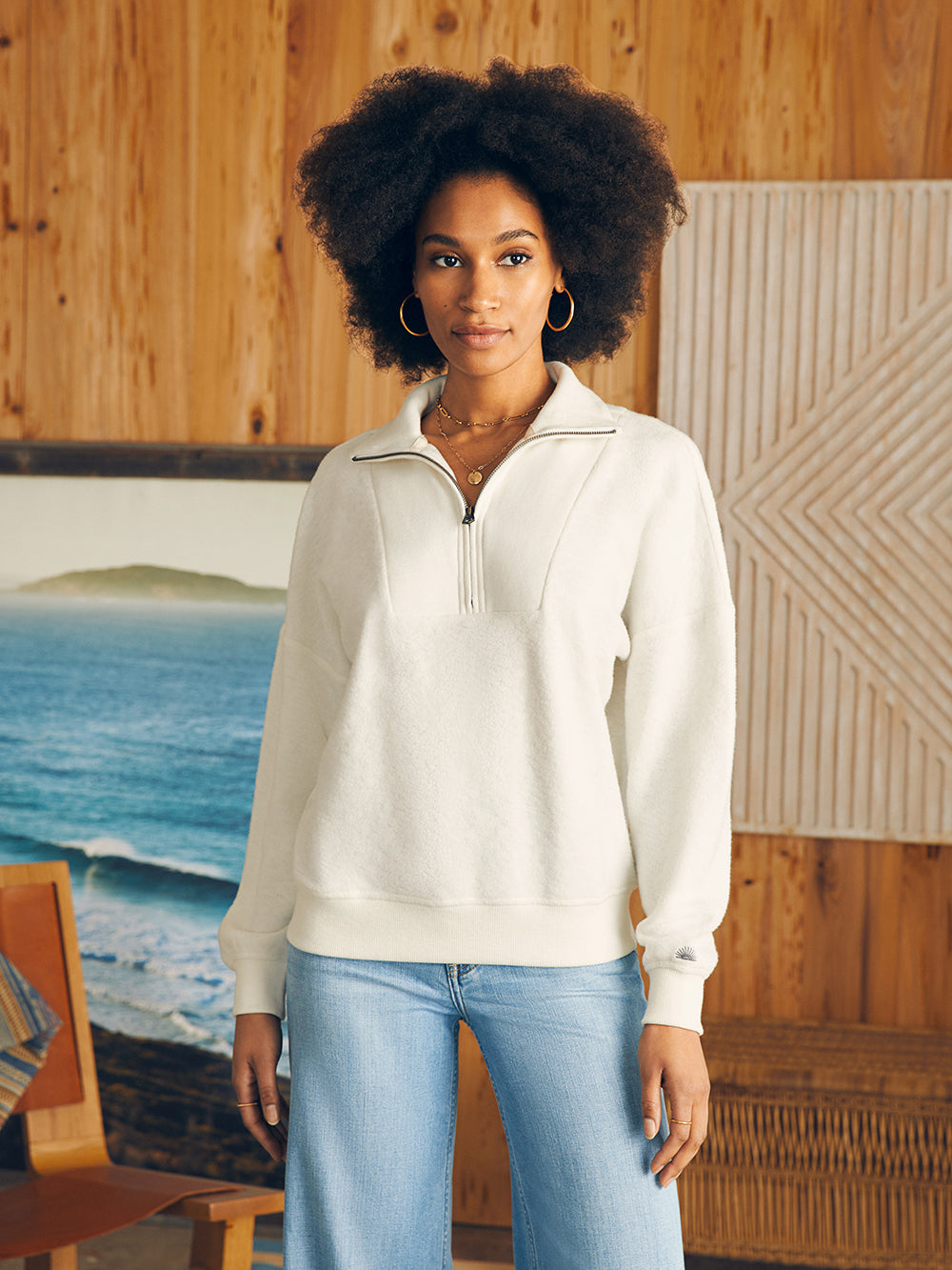 Beach Fleece Quarter Zip - Egret