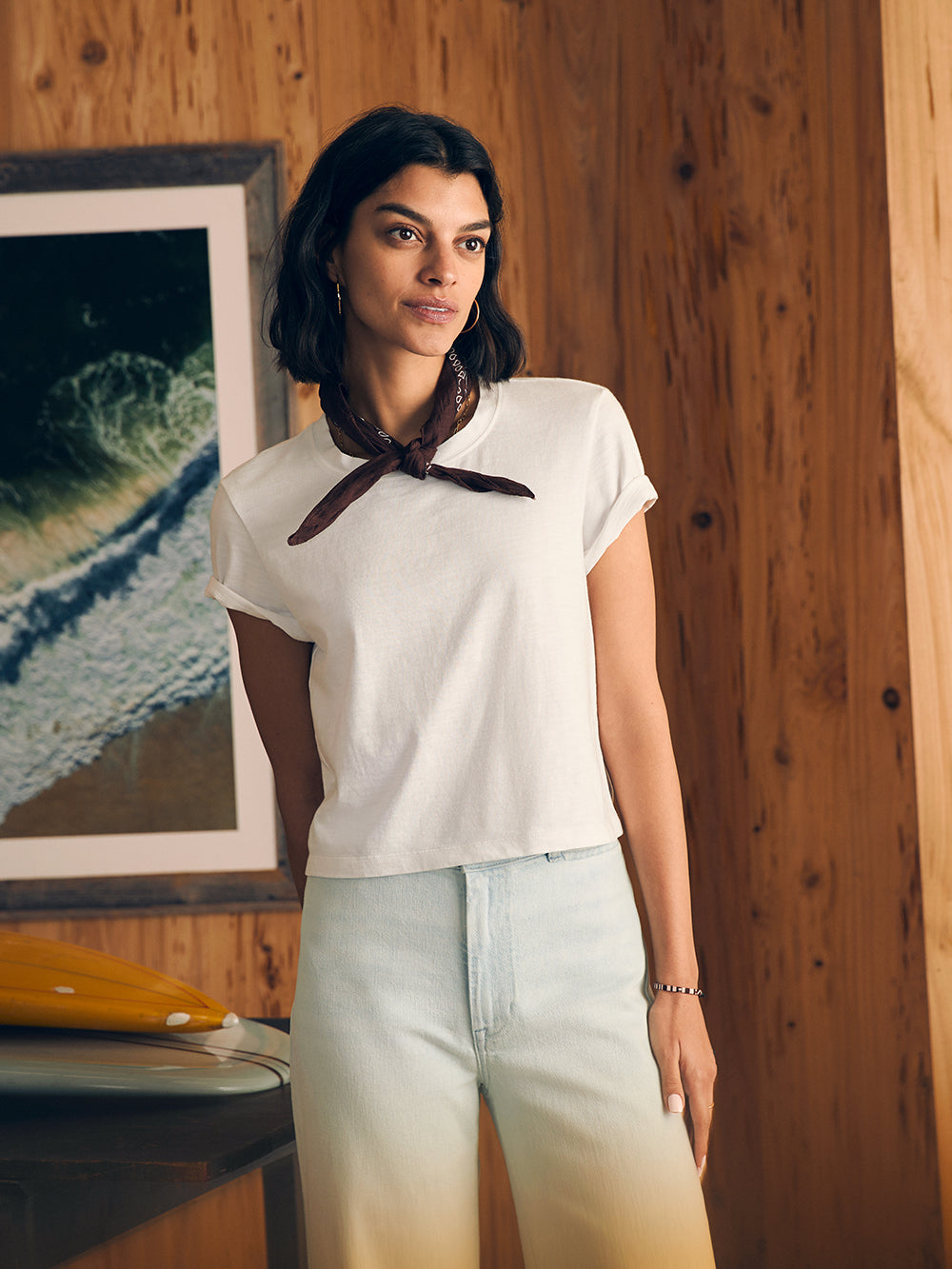 Sunwashed Cropped Crew Tee by Faherty in White