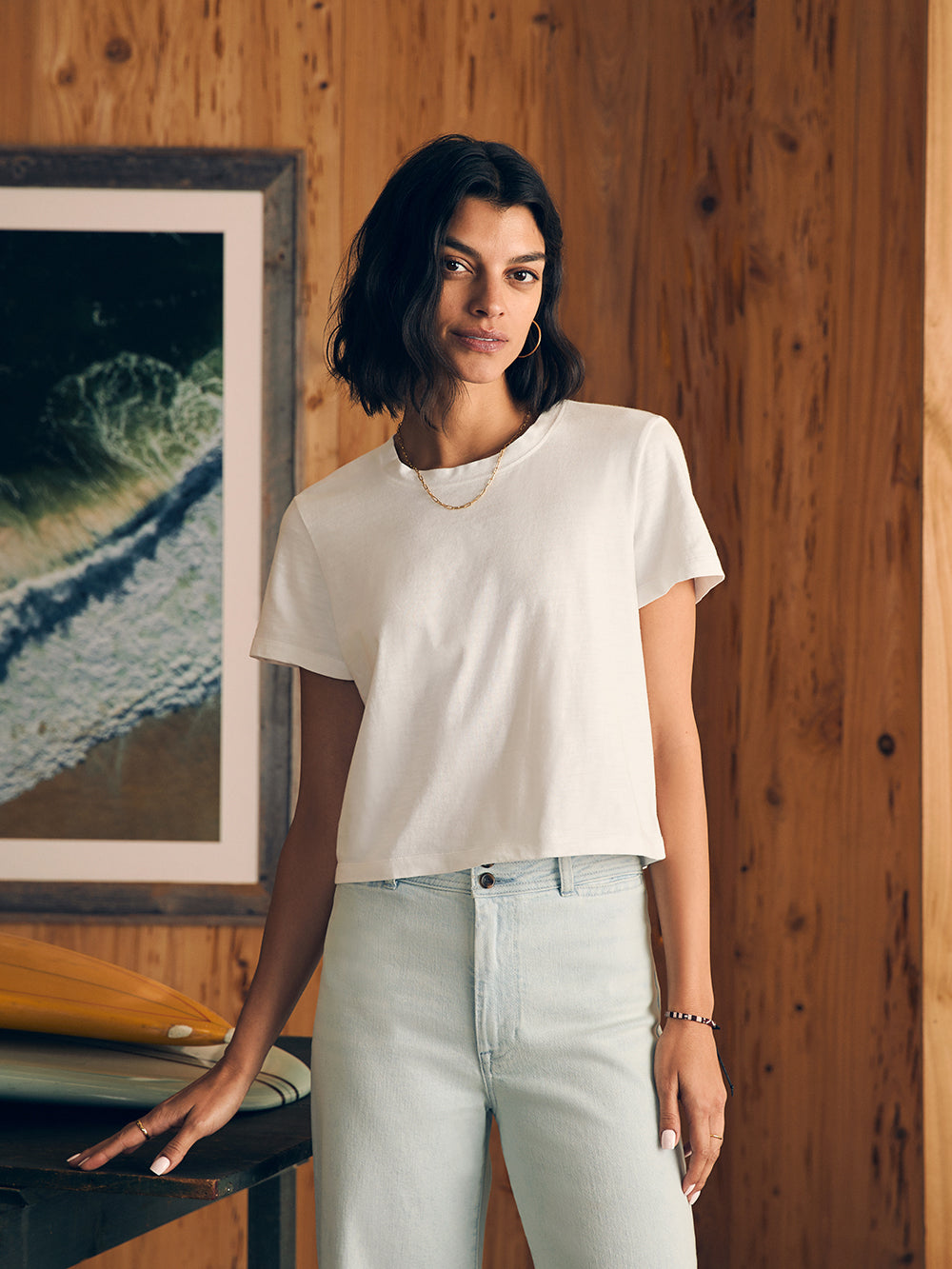 Sunwashed Cropped Crew Tee by Faherty in White